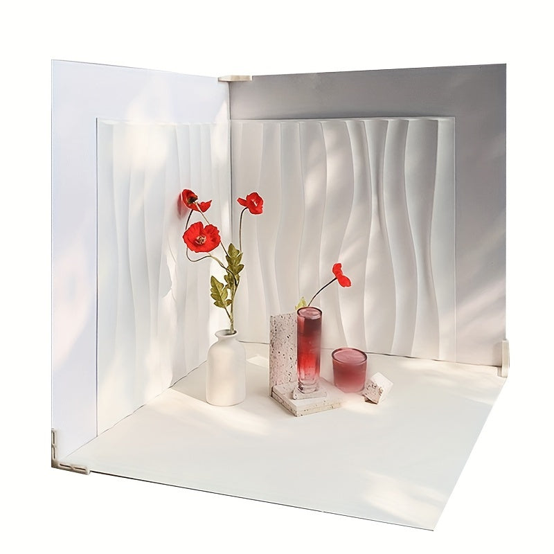 1pc 3D Wavy Pattern PVC Photography Backdrop - Textured Ripple Design, Durable Studio Prop for Product Photography and Studio Shoots, Sleek White Smooth Surface, Elegant Wavy Edges, Product Photography Props | Modern Aestheti